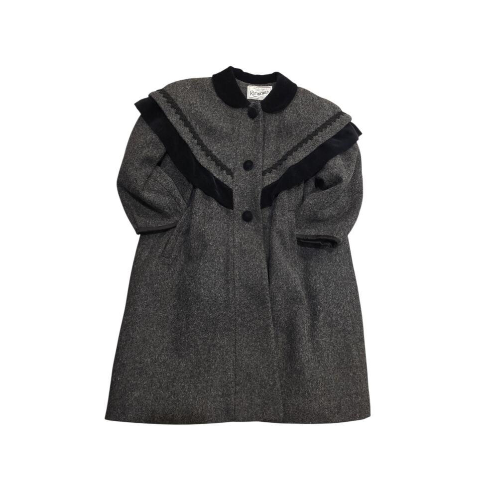 Vintage Rothchild 70% Wool Coat Girls Size 6 Gray with Velvet Trim Made In USA